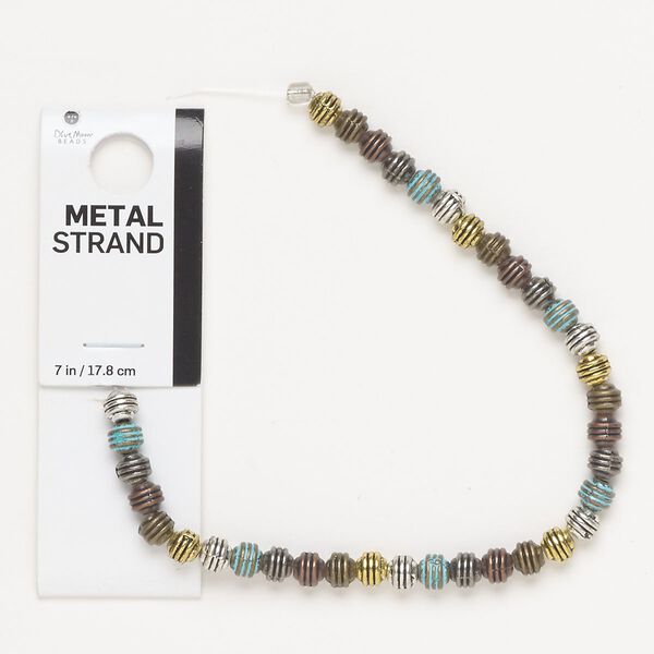 Bead, silver- / gold- / antique brass-finished brass, blue patina, 5mm-6x5mm rondelle. Sold per 7-inch strand, approximately 35 beads. image number 0