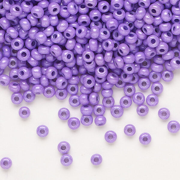 Seed bead, Preciosa Ornela Czech glass, pkg/50g, #8 rocaille, opaque terra dyed lilac luster chalkwhite, (16328). image number 0