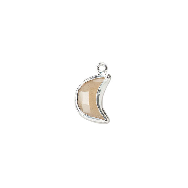 Drop sterling silver peach moonstone 1pk 11x8mm hand-cut faceted 2-sided half moon, natural image number 0