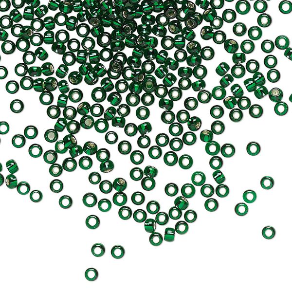 Seed bead, TOHO BEADS®, glass, pkg/50g, #11 round, translucent silver-lined green emerald (TR-11-36). image number 0