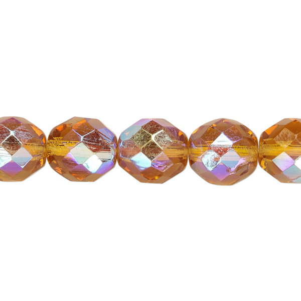 Bead, Czech fire-polished glass, honey AB, 10mm faceted round. Sold per 15-1/2" to 16" strand. image number 0