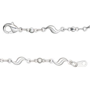 Chain 1pkg1 silver-plated S-bar, 4mm / 2.5mm ball / lobster claw clasp, brass 18 inch