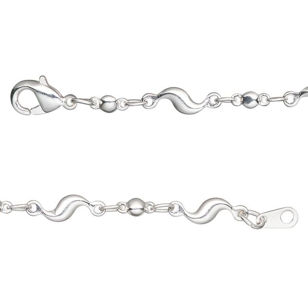 Chain, silver-plated brass, 4mm S-bar, 18 inches with lobster claw clasp. Sold individually. image number 0