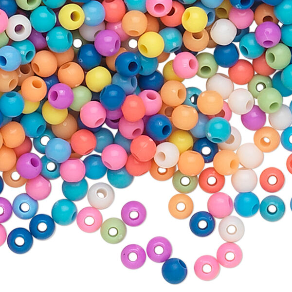 Bead, acrylic, opaque summer colors, 4mm round. Sold per pkg of 3,744. image number 0