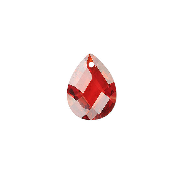 Drop, cubic zirconia, orange, 16x12mm hand-faceted teardrop, Mohs hardness 8-1/2. Sold per pkg of 2. image number 0