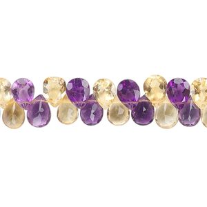 Amethyst / citrine 1pkg1, hand-cut top-drilled faceted teardrop bead 8 inch 7x4mm