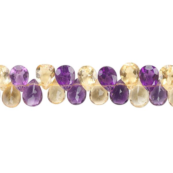 Amethyst / citrine 1pkg1, hand-cut top-drilled faceted teardrop bead 8 inch 7x4mm image number 0