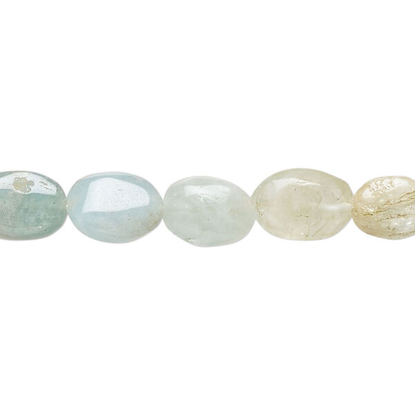 Bead, multi-beryl (natural/heated), 9x7mm-11x8mm hand-cut puffed oval, C- grade, Mohs hardness 7-1/2 to 8. Sold per 14-inch strand, approximately 35 beads. image number 0