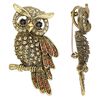 Brooch and pendant, Everyday Jewelry, glass rhinestone and antique gold-finished "pewter" (zinc-based alloy), black / brown / champagne, 67x35mm owl with hidden bail. Sold individually. image number 0