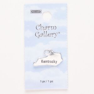 Charm, steel and enamel, pkg/1, silver finish and black, 24x12mm with "Kentucky."