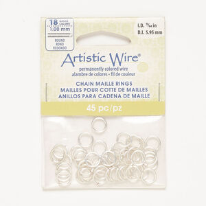 Jump ring 1pkg45, Artistic Wire®, silver-finished copper, 8mm round, 6mm inside diameter, 18 gauge.