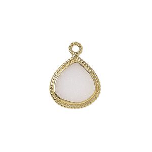 Drop, druzy agate (natural) and gold-plated sterling silver, 16x16mm-18x17mm hand-cut single-sided teardrop with twisted wire design. Sold individually.