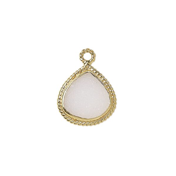 Drop, druzy agate (natural) and gold-plated sterling silver, 16x16mm-18x17mm hand-cut single-sided teardrop with twisted wire design. Sold individually. image number 0