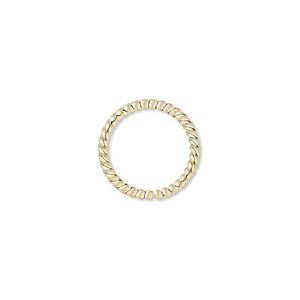 Jump ring, gold-plated brass, 15mm twisted round, 12.6mm inside diameter, 16 gauge. Sold per pkg of 100.