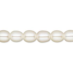 Pearl, White Lotus™, cultured freshwater (bleached), white, 7-7.5mm rice, B grade, Mohs hardness 2-1/2 to 4. Sold per 15-1/2 to 16-inch strand.
