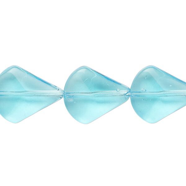 Bead, glass, transparent aqua blue, 16x13mm-17x14mm beveled puffed teardrop. Sold per 12-inch strand, approximately 15 beads. image number 0