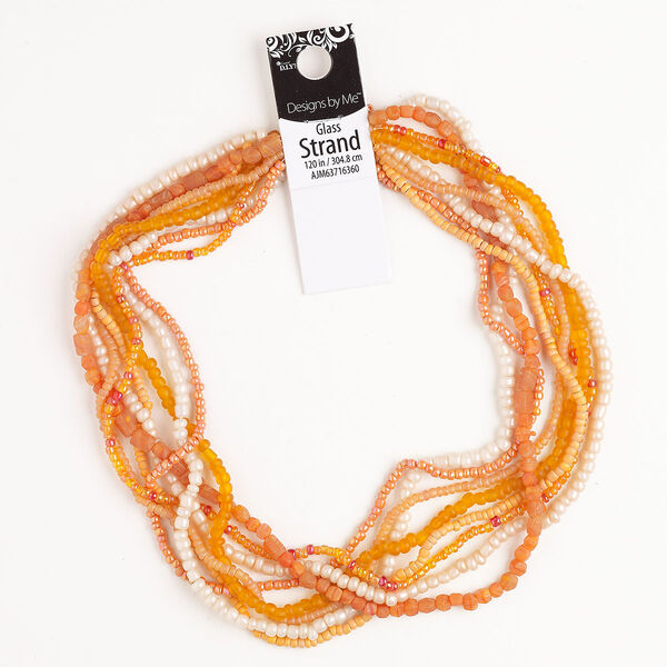 Bead 1pkg8 glass, mini to small chip / #11-#6, 15 inch mix opaque and translucent multi-orange image number 0