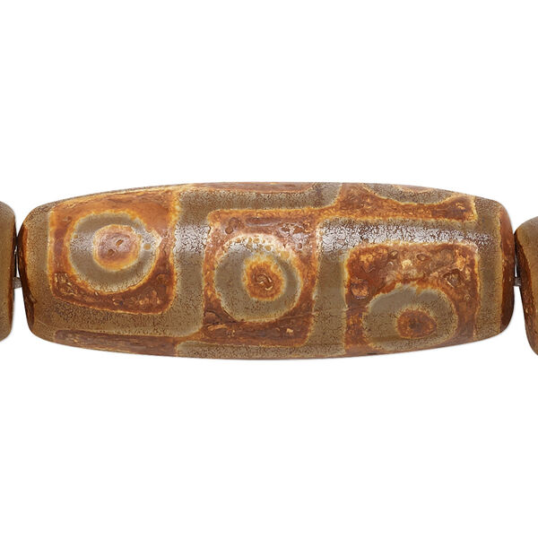 Bead, agate (dyed / heated), multicolored brown and tan, 40x16mm long barrel, B- grade, Mohs hardness 6-1/2 to 7. Sold per pkg of 5. image number 0