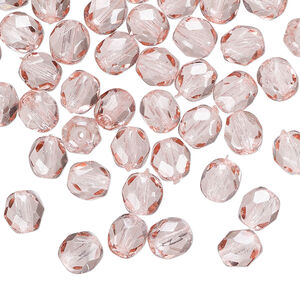 Bead 1pkg1200 Czech fire-polished dipped décor glass, translucent pink, 6mm faceted round. 1 mass.