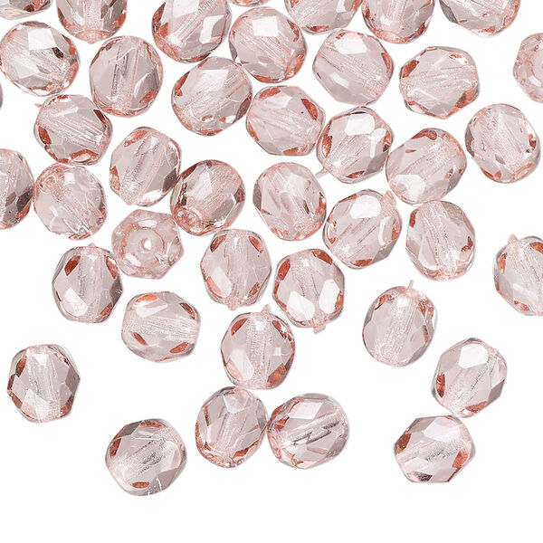 Bead 1pkg1200 Czech fire-polished dipped décor glass, translucent pink, 6mm faceted round. 1 mass. image number 0