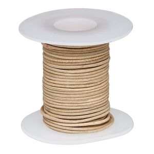 Cord, leather (natural), 0.5-0.8mm round. Sold per 5-yard spool.