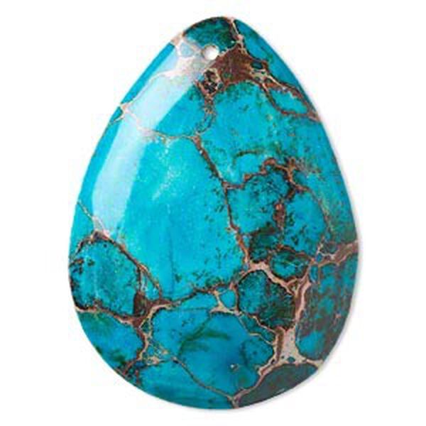 Focal, magnesite (dyed / stabilized), turquoise blue, 50x37mm hand-cut top-drilled teardrop with flat back, B grade, Mohs hardness 3-1/2 to 4. Sold individually. image number 0