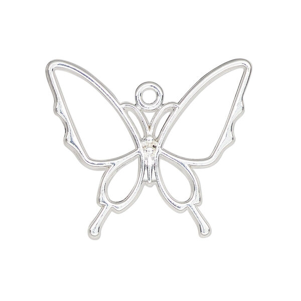 Component, resin frame, silver-finished "pewter" (zinc-based alloy), 30x26mm open butterfly. Sold per pkg of 4. image number 0