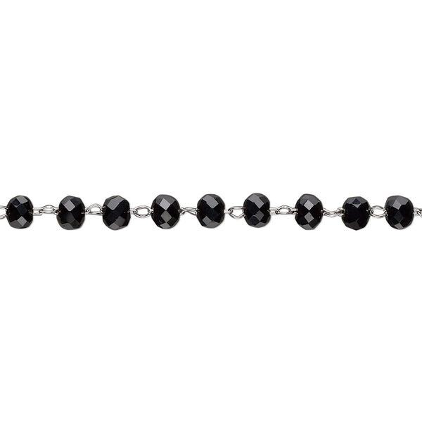Chain, glass and stainless steel, black, 3.5mm faceted rondelle. Sold per pkg of 1 yard. image number 0