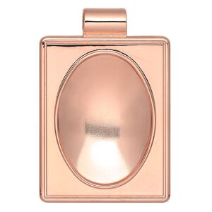 Pendant, Almost Instant Jewelry®, copper-plated "pewter" (zinc-based alloy), 45x30mm single-sided rectangle with 30x22mm oval setting and tube bail. Sold individually.