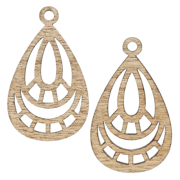 Focal, mango wood (coated), 54.5 x 38mm double-sided laser-cut teardrop with cutouts. Sold per pkg of 2. image number 0