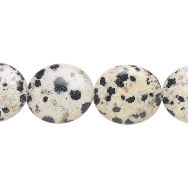 Bead, Dalmatian jasper (natural), 16x14mm flat oval, B grade, Mohs hardness 6-1/2 to 7. Sold per 15-1/2" to 16" strand. image number 0