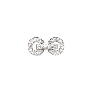 Clasp fold-over 1pkg1 rhodium-plated, 16x8.5mm double donut, brass / clear cubic zirconia 1-strand