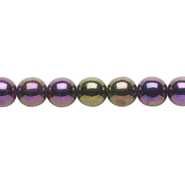 Bead, Czech glass druk, opaque iris purple, 8mm round. Sold per 15-1/2" to 16" strand. image number 0