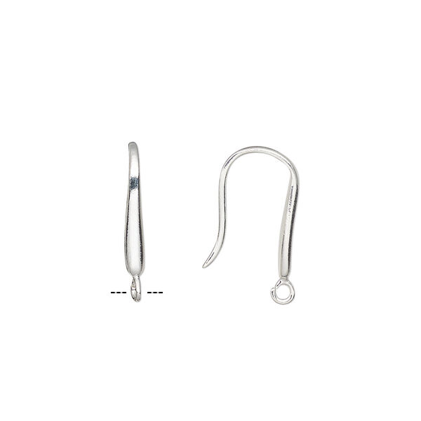 Ear wire, sterling silver, 18mm fishhook with 16x2mm flat teardrop and open loop, 17 gauge. Sold per pair. image number 0