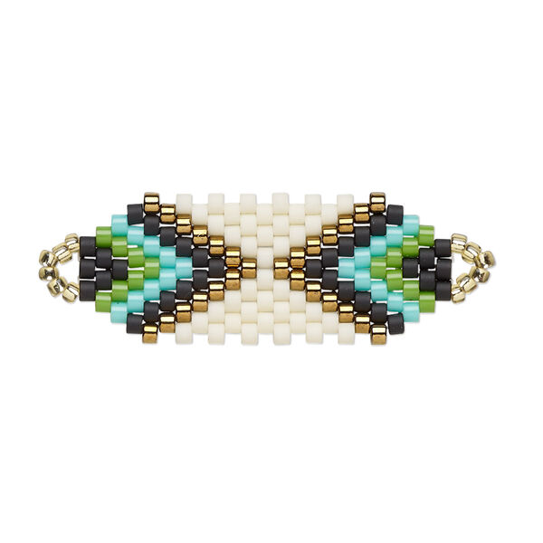 Focal, Creative Touch, glass, cream / bronze / green, 30x12mm double-sided oval. Sold individually. image number 0