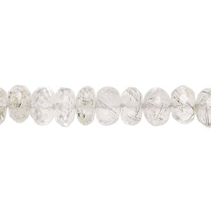 Tourmalinated quartz 1pkg1, hand-cut faceted rondelle bead natural 8 inch 7x3mm-8x6mm