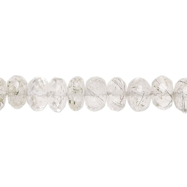Tourmalinated quartz 1pkg1, hand-cut faceted rondelle bead natural 8 inch 7x3mm-8x6mm image number 0