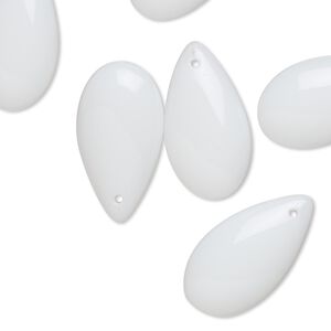 Drop, Preciosa, Czech pressed glass, opaque opaline white, 21x11mm puffed teardrop. Sold per pkg of 6.