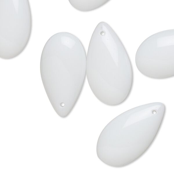 Drop, Preciosa, Czech pressed glass, opaque opaline white, 21x11mm puffed teardrop. Sold per pkg of 6. image number 0