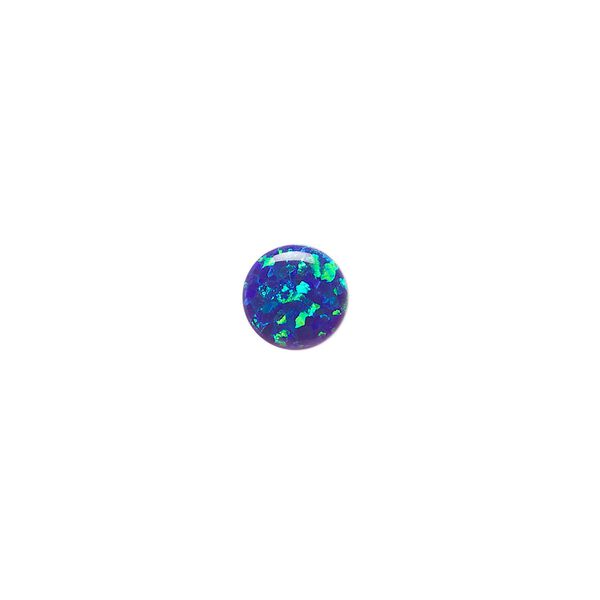 Cabochon, "opal" (silica and epoxy) (man-made), dark blue, 8mm calibrated round. Sold individually. image number 0
