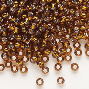 Seed bead, Dyna-Mites™, glass, transparent silver-lined root beer, #6 round. Sold per 40-gram pkg.