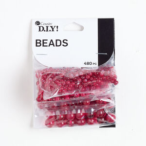 Bead mix 1pkg480, glass, opaque and translucent red, 3-8mm round.