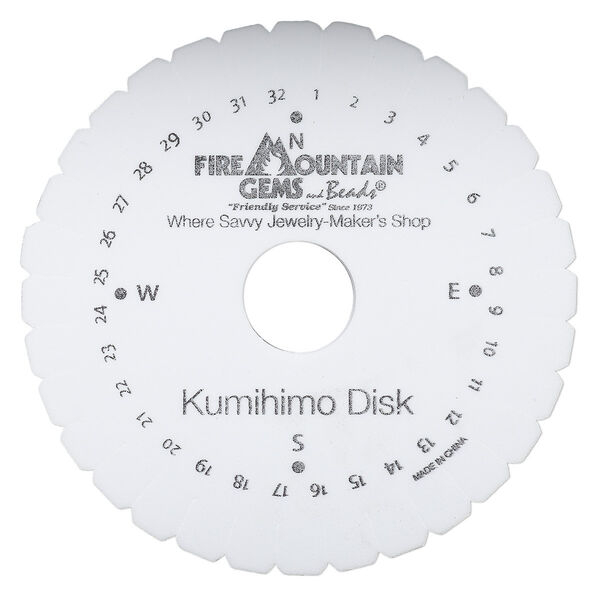 Kumihimo disk, EVA foam, white and black, 4-1/4 inch single-sided round with 22mm inside hole and 32 slots, 3/8 inch thick. Sold individually. image number 0