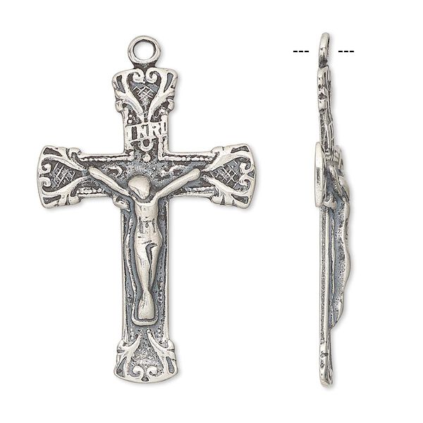 Focal, antiqued sterling silver, 31x21mm crucifix. Sold individually. image number 0