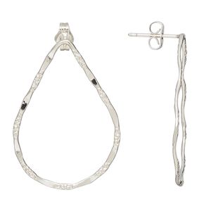 Earstud 1pkg2 sterling silver, 32x22mm hammered textured teardrop / earnuts, 1 pair