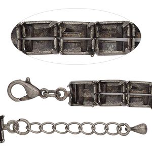 Bracelet component, antique silver-finished brass and steel, 8mm wide cupchain with (20) SS39 rivoli settings, 7 inches with 1-inch extender chain and lobster claw clasp. Sold individually.