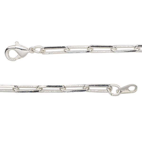 Chain, silver-plated brass, 3.3mm paperclip, 20 inches with lobster claw clasp. Sold individually. image number 0