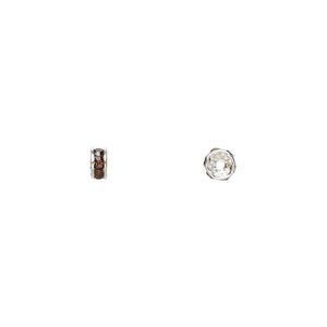 Bead 4pk smoked topaz silver plate foil back, Crystal Passions® 4x2mm rondelle 77504