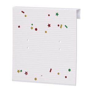 Earring card, paper, white with rainbow confetti, 2x2-inch square. Sold per pkg of 100.