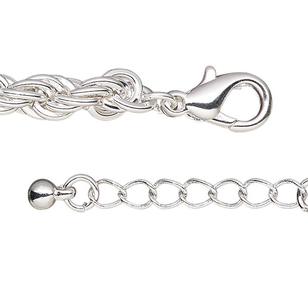 Chain, anodized steel and brass, silver, 6mm French rope, 24 inches with 1-inch extender chain and lobster claw clasp. Sold individually. image number 0
